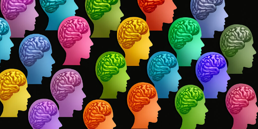 A screenshot of a Forbes article titled "Over Half of Gen Z Identify as Neurodiverse" overlays an image of colorful brain silohuettes.